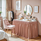 17ft Length Dusty Rose Satin Table Skirt for Rectangle Tables, Wrinkle Resistant Pleated Ruffle Table Cloth Glitter Desk Skirting for Weddings Banquet Birthday Party Bridal Shower Decorations - Image 7
