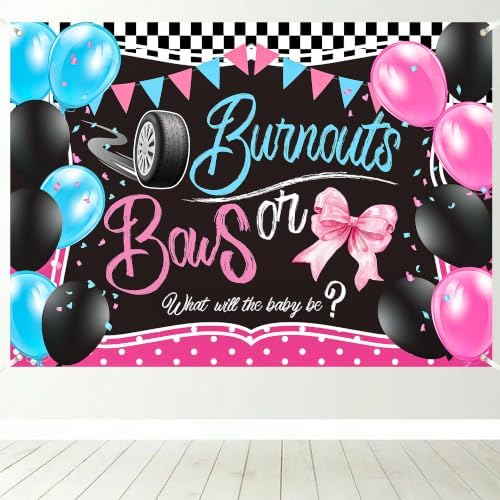 10x8ft Burnouts or Bows Gender Reveal Decoration Blue or Pink Backdrop by Unknown