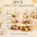 YOUNTHYE 2PCS Gold Cupcake Stand, 3 Tiered Stainless Steel Dessert Stand, Gold Cake Stand Display Trays for Wedding, Birthday, Tea Party, Holiday Dessert Table Decorations - Image 2