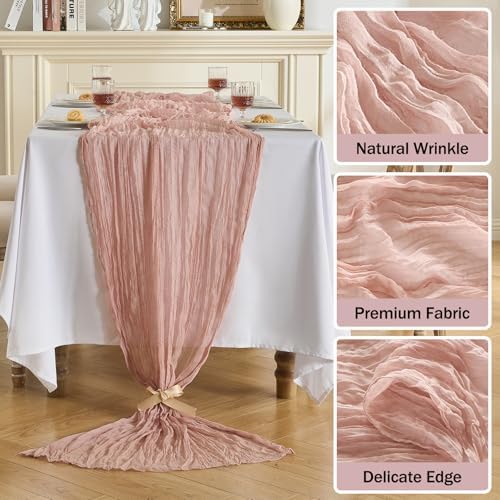Fanami 6 Pack Cheesecloth Table Runner -10FT Dusty Pink Boho Gauze Cheese Cloth Table Runner 120 Inches Long Rustic Sheer Fabric Centerpieces for Wedding Birthday Party Bridal Baby Shower Decorations - Image 3