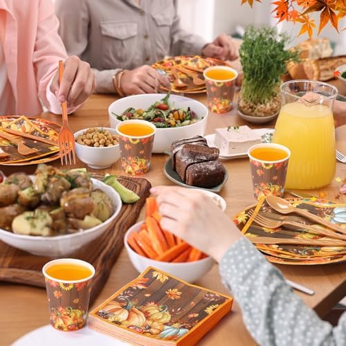 Pickmesh 400 Pcs Party Supplies Disposable Paper Plates Napkins and Cups Decorations for Men Women(Autumn Pumpkin,Orange) - Image 6