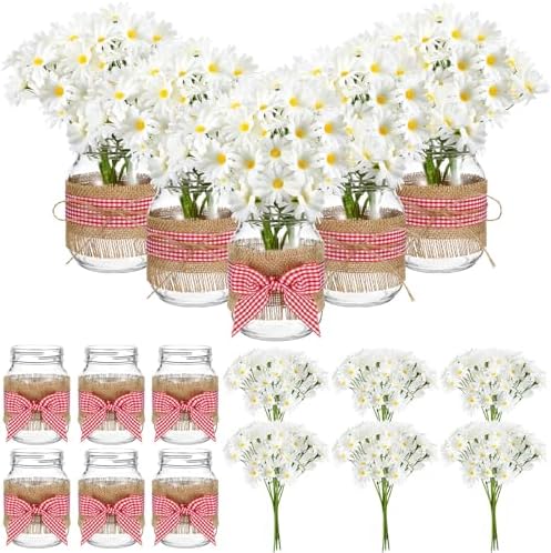 Daifunli 6 Set Picnic Party Centerpieces for Table Mason Jar Table Decor by Huiinen