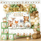Hombae Woodland Baby Shower Decorations, Forest Baby Shower Party Supplies with Woodland Animals Tableware Set, Backdrop, Balloon Garland, Cake Topper, Boxes, 245 PCs by Hombae