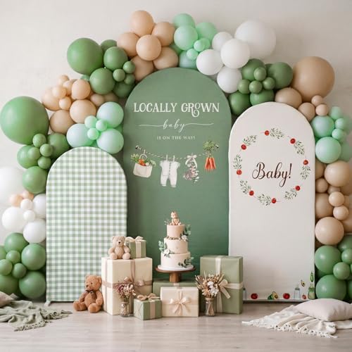 Chunful 3 Pcs Locally Grown Baby Shower Arch Backdrop Cover Baby is On The Way Photo Background Decor 2-Sided Round Top Backdrop Arch Cover for Wedding Birthday Party 6 ft/5 ft/4 ft (Sage Green) by Chunful