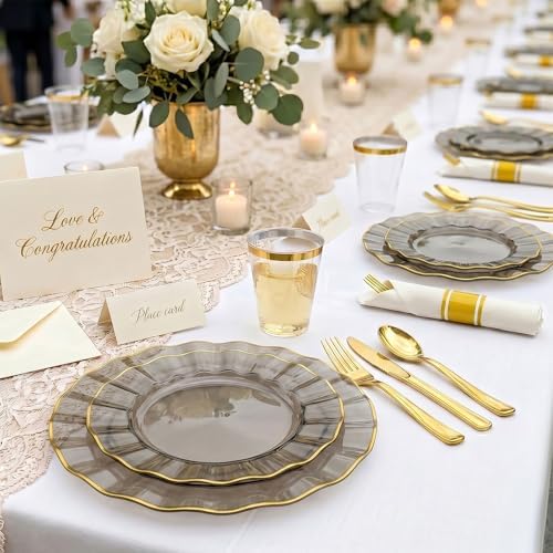 Glowserve 350 PCS Scalloped Plastic Plates Dinnerware Set for 50 guests - Image 4