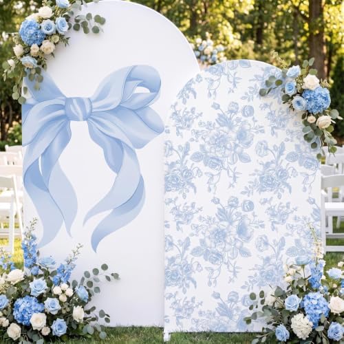Mindsoft 2 Set Blue Bow Floral Arch Backdrop Cover 7.2ft 6.6ft by Mindsoft