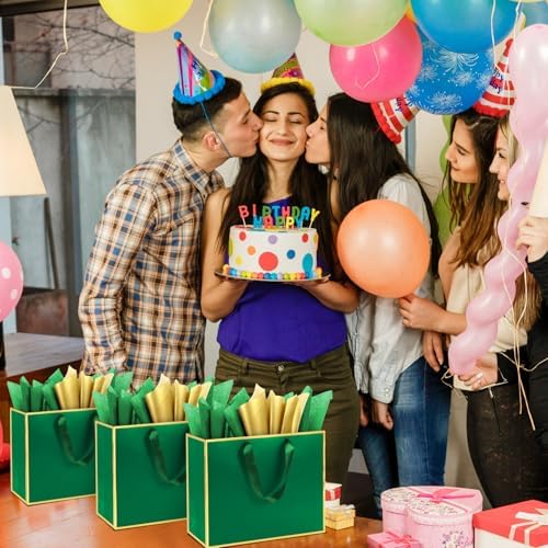 Addblu 24 Pack Green Large Gift Bags with Handles & 72 Tissue Papers - Image 6