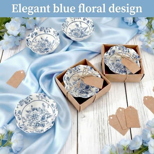 SiliFine 96 Pcs Wedding Favors for Guests Small Ceramic Bowls, Flower, Blue - Image 2