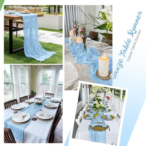 16 Pack Baby Blue Cheesecloth Table Runners 20x120 Inch Gauze Table Runner 10FT Easter Cheese Cloth Table Runner Rustic Sheer Runner for Wedding Baby Shower Birthday Party Table Decor - Image 5