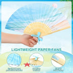 Roowest 36 Pcs Beach Folding Hand Fans Bulk Paper Bamboo Handheld Fan with Bows for Summer Beach Wedding Favors Bule Ocean Waves Fans for Bridal Baby Shower Birthday Party Luau Tropical Holiday Decor - Image 3