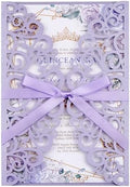 50PCS Wedding Invitation, Purple Hollow Laser Cut Custom Invitations by Mabbcoo
