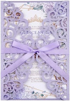50PCS Wedding Invitation, Purple Hollow Laser Cut Custom Invitations by Mabbcoo