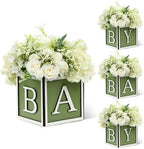 4 Set Baby Shower Centerpieces for Tables - 6 inch Wooden Boxes with Baby Letters Rustic Cube Planter Wood Blocks for Gender Reveal Party Favor (Green) by ACMEE