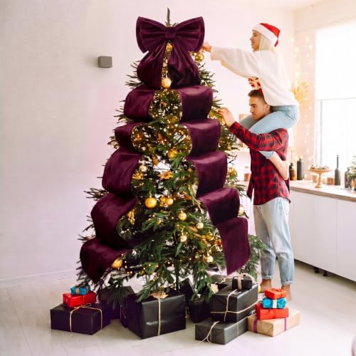 Wavwavw Christmas Giant Velvet Bow Decor Burgundy Red Big Bow 75x18 Inches - Image 4