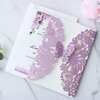 Hosmsua 50PCS Purple Butterfly Quinceanera Invitation Card Kit 5.1x7.3'' Laser Cut Flora Butterfly Invitation Pocket with Envelopes for Bridal Shower XV Anos Wedding Invitation (Purple Glitter) - Image 6