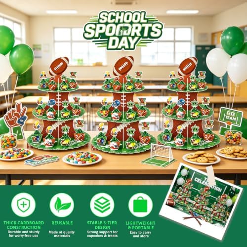 3 Tier Football Cupcake Stand for 24 Cupcakes,2 Pack Cupcake Holder Stand - Image 4