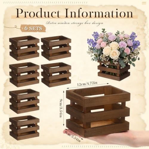 6 Pcs Wooden Vase for Centerpieces Vintage Wood Storage Crates Boxes Design Farmhouse Decorative Wedding Flower Baskets Table Centerpieces Woodland Party for Baby Shower Art Craft (Retro) - Image 2