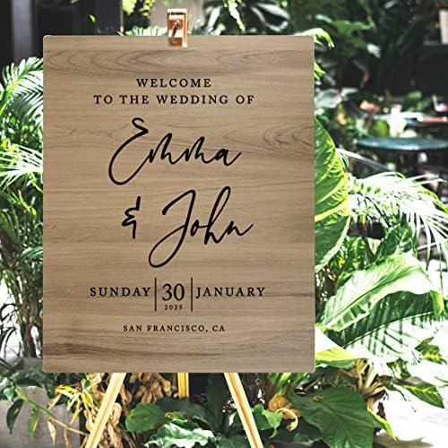 Andaz Press Large Wooden Welcome Sign for Wedding Modern Rustic Welcome Sign 16" x 20" Custom Names Date & Location Wedding Signage English Oak MDF Wood Finish Wedding Reception Indoor Outdoor Signs - Image 4