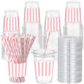Sliner 50 Sets Pink White Striped Plastic Cups 16oz by Sliner