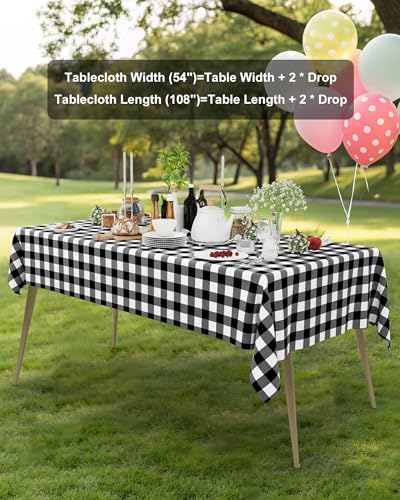 Smiry 12 Packs Gingham Disposable Table Cloth, 54 x 108 Inch Waterproof Plastic Tablecloth, Rectangle Black and White Checkered Table Covers for Picnic, Birthday, Party - Image 6