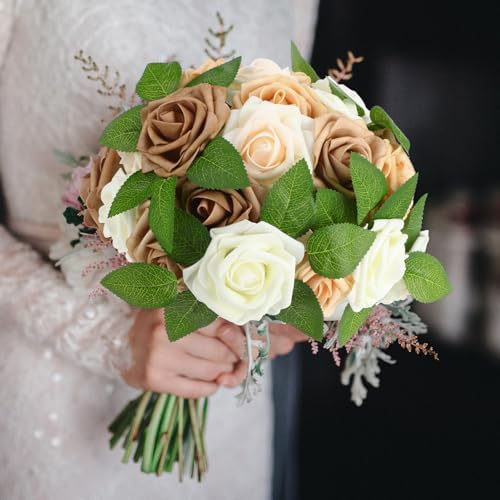 100 Pcs Artificial Rose Flowers, Nude Color - Image 5