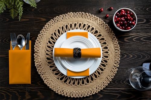 Linen-Feel Orange Paper Napkins - Decortive Cloth-Like Disposable Dinner Napkins - Soft And Absorbent Napkins for Thanksgiving, Party, Wedding, Bathroom Or Any Occasion. (Pack of 100) - Image 4