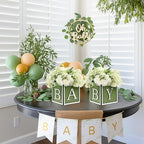 4 Set Baby Shower Centerpieces for Tables - 6 inch Wooden Boxes with Baby Letters Rustic Cube Planter Wood Blocks for Gender Reveal Party Favor (Green) - Image 6