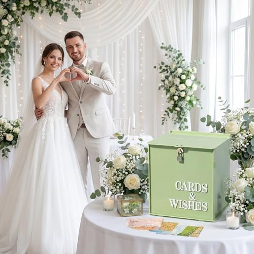 Sage Green Wedding Card Box with Lock, Acrylic Card Box for Wedding Decor - Image 5