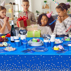 352 Pcs Blue and Silver Birthday Party Tableware Set for 50 Guests Silver Dot Paper Plates Cups Napkins Plastic Tablecloths Forks Knives Spoons Blue Party Supplies for Birthday Wedding Decorations - Image 5