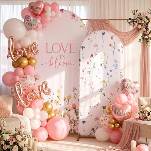 Leinuosen Set of 2 Love in Bloom Bridal Arch Backdrop Love in Bloom Bridal Shower Decorations Wildflower Wedding Background 5 ft and 6 ft Arched Stand Covers for Wedding Birthday Photo Booth - Image 5