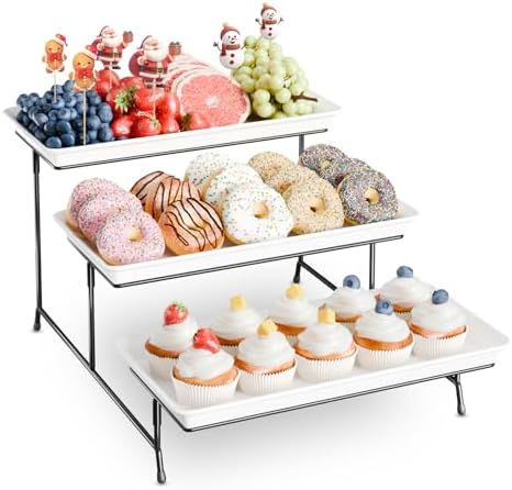 Bumusty 3-Tier Melamine Serving Tray Set, 14 x 7 in, Black Stand by BUMUSTY