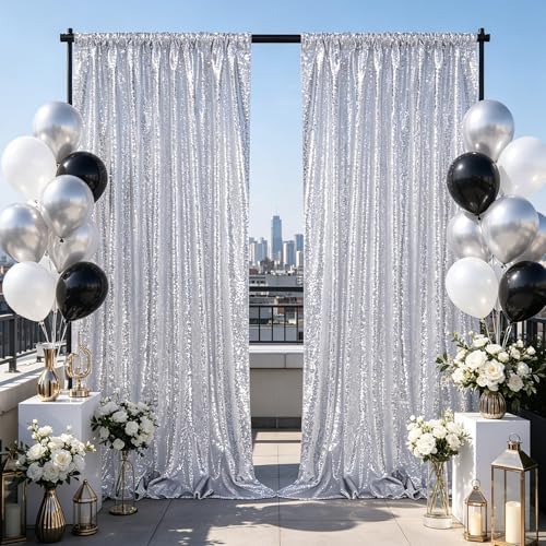 Silver Glitter Sequin Backdrop Curtains 8ftx10ft Photo Drapes - Image 6