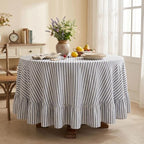 Eternal Beauty Striped Ruffled Round Tablecloth 60 Inch Blue White by EternalBeauty