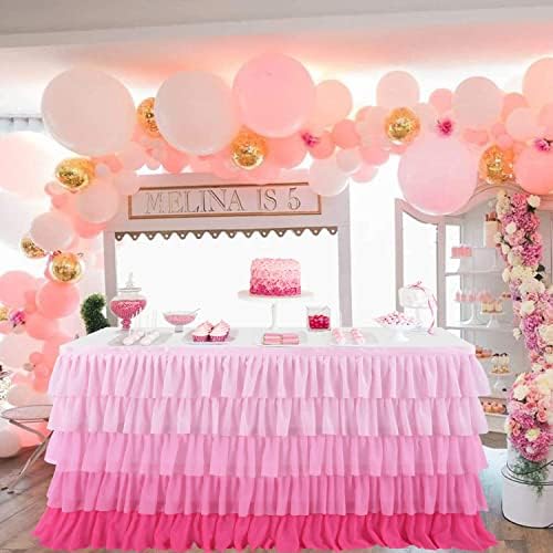 HB HBB MAGIC Pink Table Skirt Ruffle Tutu Tablecloth for Rectangle Tables Baby Shower Princess Birthday Party Decorations 14ft - Image 6