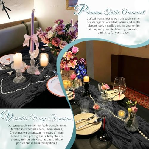 Black Boho Cheesecloth Table Runner 12 Pack 17x108 Inch Sheer Gauze - Image 6