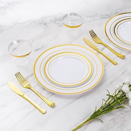 Goodluck 600 Pieces Gold Disposable Plastic Plates for 100 Guests - Image 2