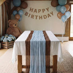 6 Pcs 118" Blue and Brown Cheesecloth Table Runner - Image 3