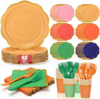 192Pcs Colorful Paper Plates and Napkins Party Supplies, Disposable 9’’ Scalloped Colored Party Plates Tableware Set for Rainbow Birthday, Wedding, Baby Shower Decorations, Serves for 48 Guests by UseOnceDoneRight