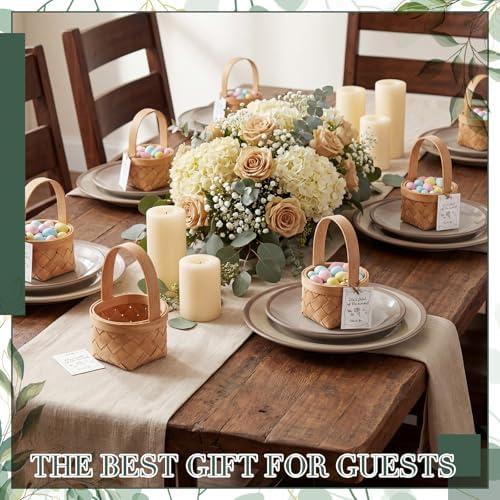 LemonRoad 20 Sets She's Fresh off The Market Mini Picnic Basket with Card Wood Mini Wood Woven Flower Fruit Picnic Chip Basket for Wedding Bridal Shower Birthday Baby Shower Favor Gift(Small) - Image 2