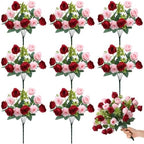 Zeyune 8 Pack 12 Inch Artificial Rose Bouquet, Wine Red and Light Pink by Zeyune