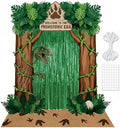 Haull 7 Pcs Dinosaur Party Decorations Set Dino Door Porch Banners Green Foil Fringe Curtains Rug Dino Photo Booth Backdrop for Jungle Safari Dinosaur Park Entryway Decor Birthday Party Supplies by Kedauud