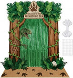 Haull 7 Pcs Dinosaur Party Decorations Set Dino Door Porch Banners Green Foil Fringe Curtains Rug Dino Photo Booth Backdrop for Jungle Safari Dinosaur Park Entryway Decor Birthday Party Supplies by Kedauud