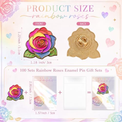 100 Sets Rainbow Roses Gifts Enamel Pins Bulk Weding Favors for LGBTQ - Image 2
