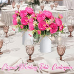 3 Sets Artificial Peonies Flower Peony Bouquet with Galvanized Metal Pot Silk Fake Peonies Faux Flower Arrangements for Wedding Table Centerpiece Party Home Room (Rose Red) - Image 5