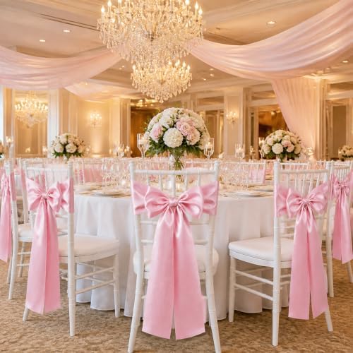 50 Pcs Pink Satin Chair Sashes 6 x 108in Chair Bows for Wedding - Image 6