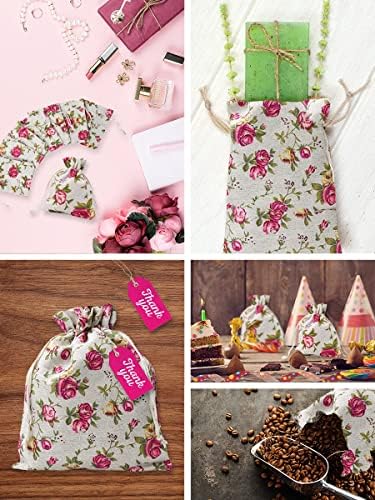 Mandala Crafts 5X7In Rose Burlap Drawstring Gift Bags for Favors, 50 PCs - Image 4