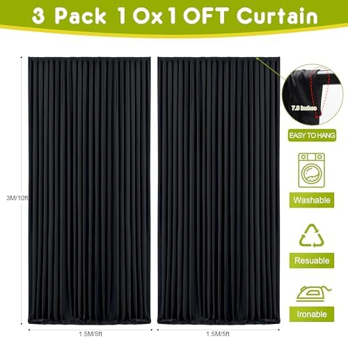 Wokceer Black Backdrop Curtain for Parties Backdrop Drapes, 3Pack 10x10FT - Image 2