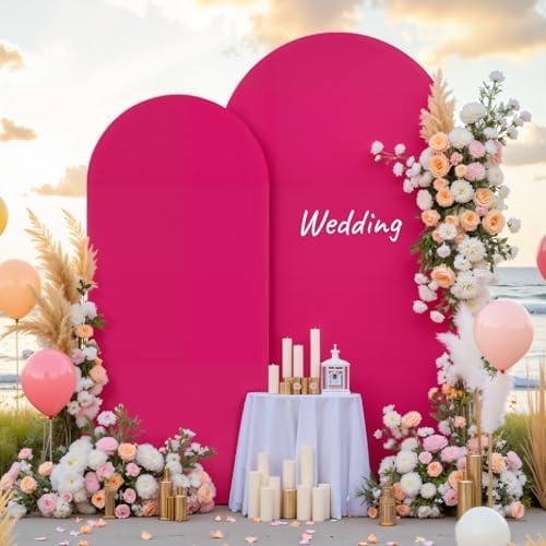 Hot Pink Arch Backdrop Cover for Wedding, 7.2FT 6FT Set of 2 Stretchy Spandex Fitted Arch Stand Cover for Baby Shower, Birthday Party Decor, Chiara Backdrop Cover with Double-Sided Design - Image 6