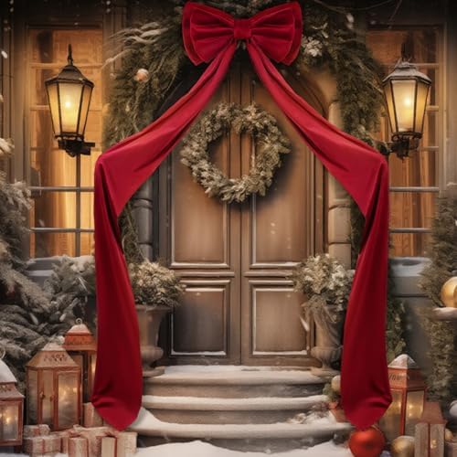 Wavwavw Christmas Giant Velvet Bow Decor Wine Red Big Bow, 75 x 18 Inches - Image 5