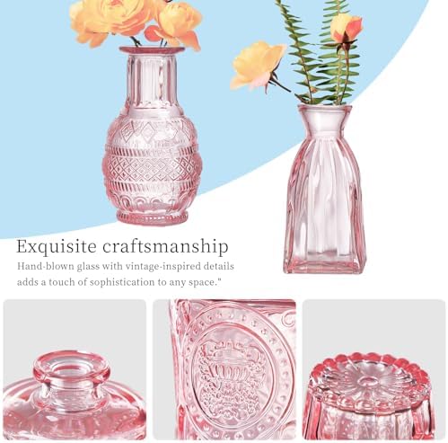 Glass Bud Vases Set of 64 - Pink Assorted Small Mini Glass Vases for Flowers, Crystal Vintage Vase Set, Bulk Centerpieces for Table Décor, Wedding, Home and Events (Pink, 64 Pcs) - Image 4